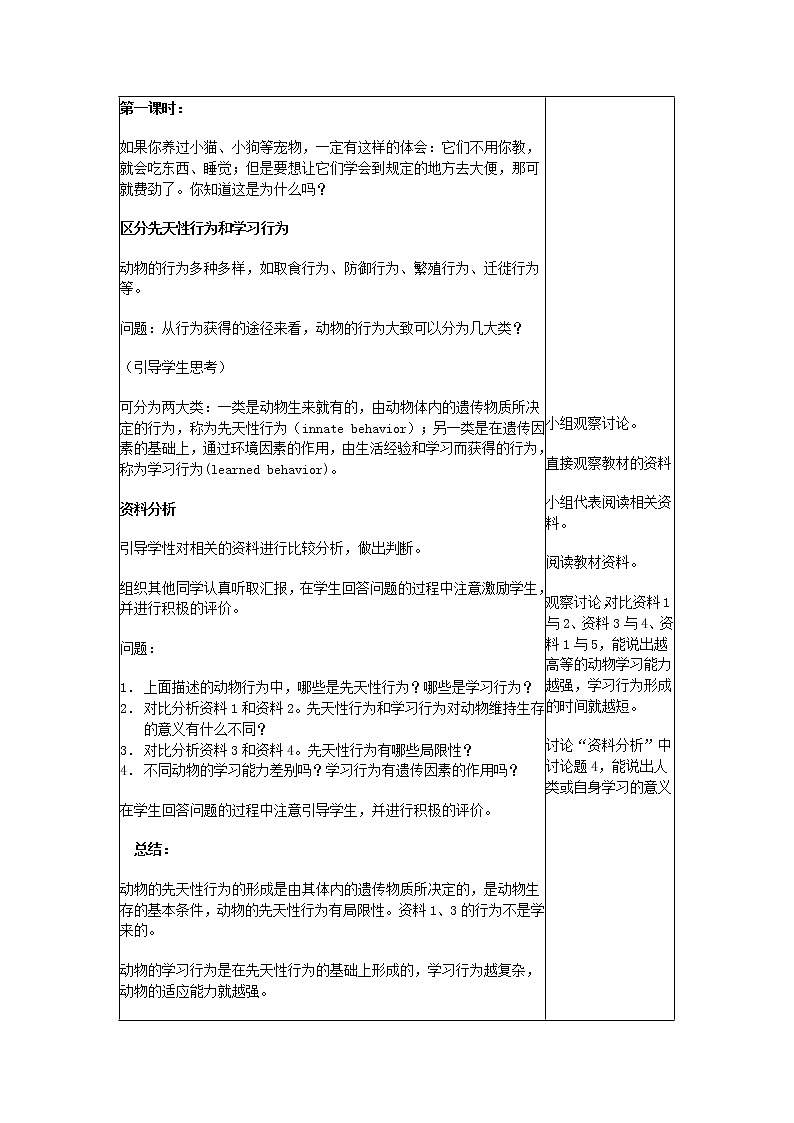 第五单元  生物圈中的其他生物2.2  先天性行为和学习行为 精品教案02