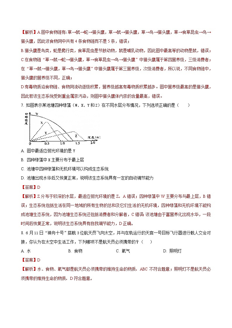 第一单元 了解生物圈-2020-2021学年七年级生物上学期单元复习 试卷03