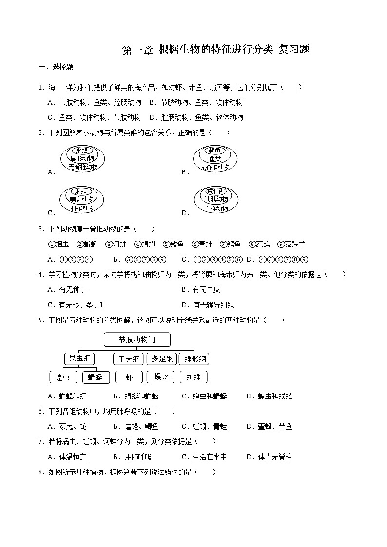 人教版生物八年级上第六单元测试题第1页