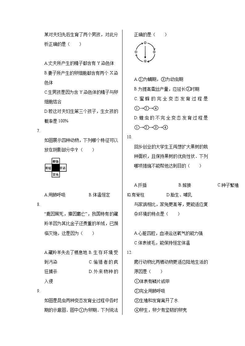 2019-2020学年河南省许昌市襄城县八年级（上）期末生物试卷第2页