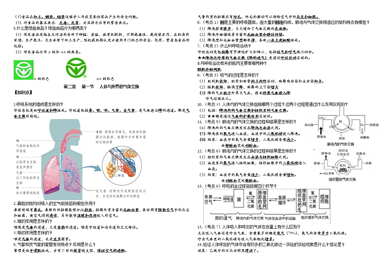济南版生物七年级下册知识点03