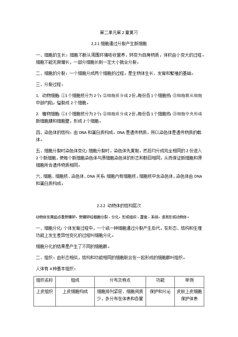 人教版七年级上册第二单元第2章细胞怎样构成生物体  知识点总结01