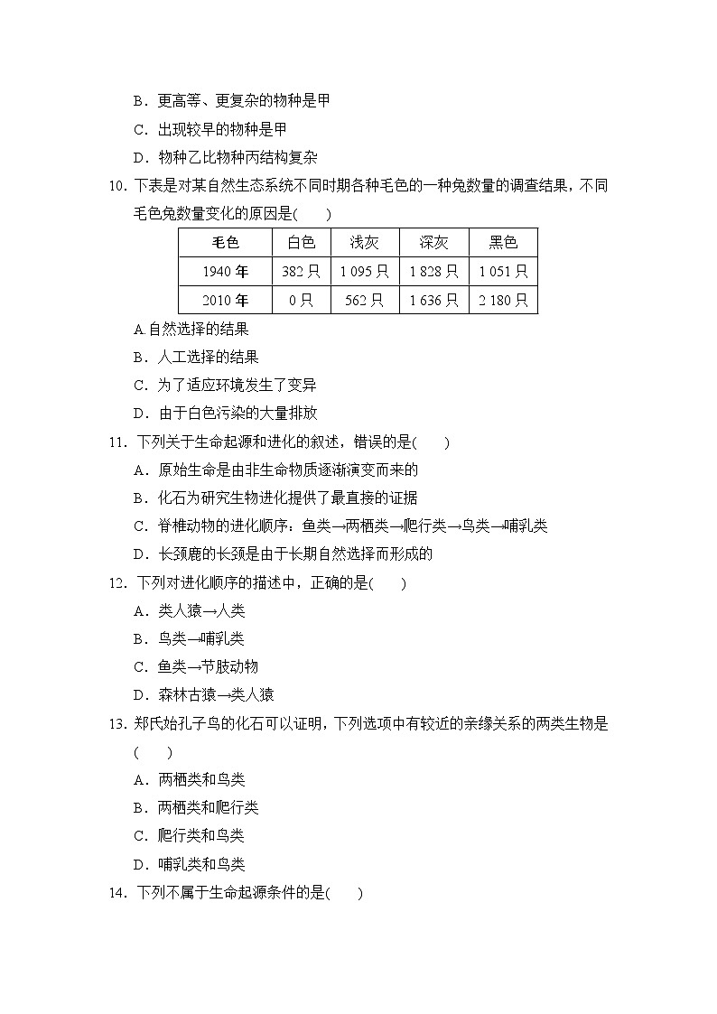 人教版八年级下册生物第七单元第三章达标测试卷03