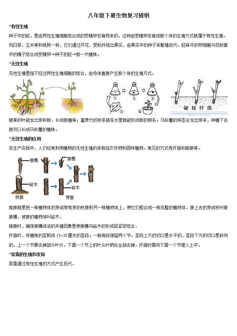 2020人教版初中生物八年级下册知识点汇总 学案01
