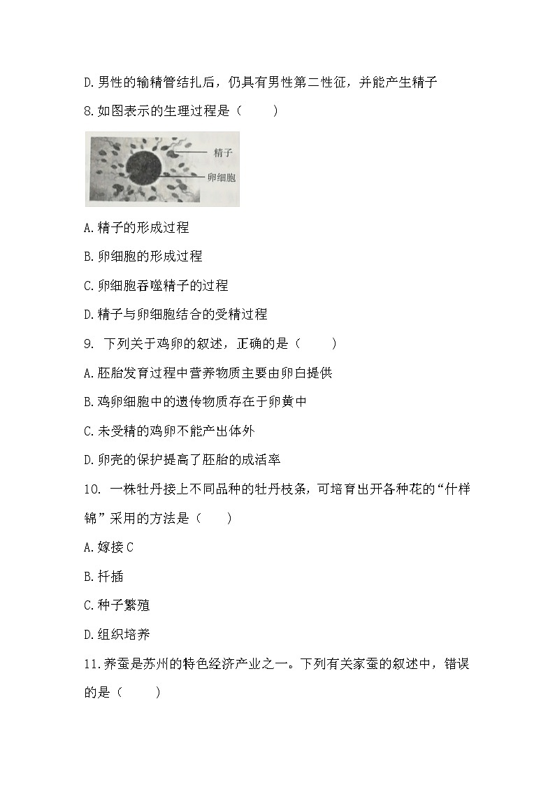 北师大版生物八年级上册 第6单元第19章的生殖和发育基础知识达标测试题 （word版，含答案）精品试题03