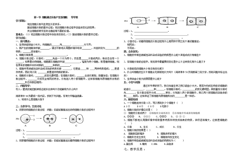 人教版生物七年级上册第二单元第二章细胞怎样构成生物体  导学案01