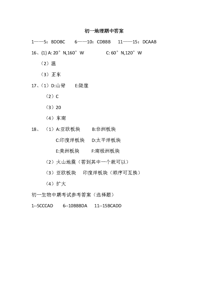 重庆万州二中2020-2021七年级（上）期中考生物学科试题及答案01