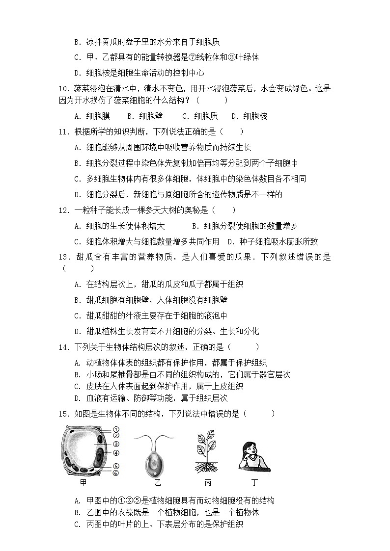 重庆万州二中2020-2021七年级（上）期中考生物学科试题及答案03