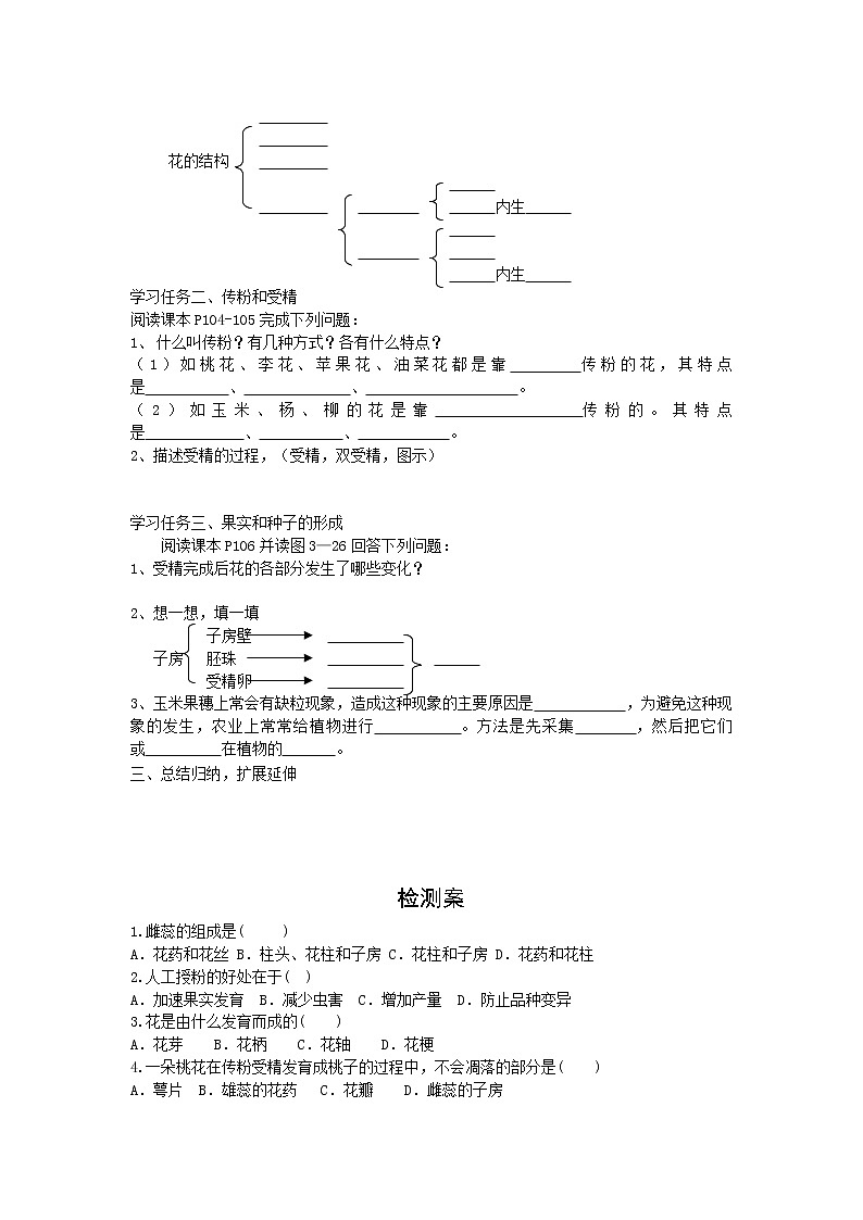 2020年人教版七年级生物上册 第3单元第2章第3节  开花和结果 学案02