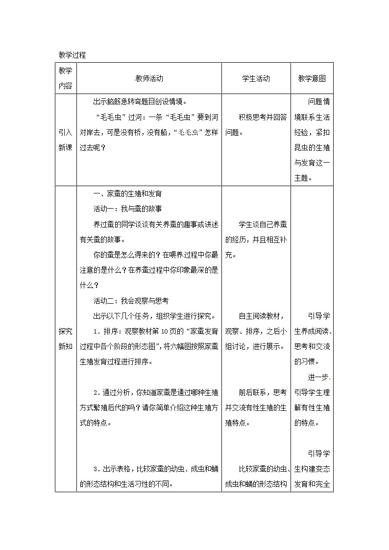2021年人教版八年级生物下册第7单元第1章第2节 昆虫的生殖和发育 教案第3页