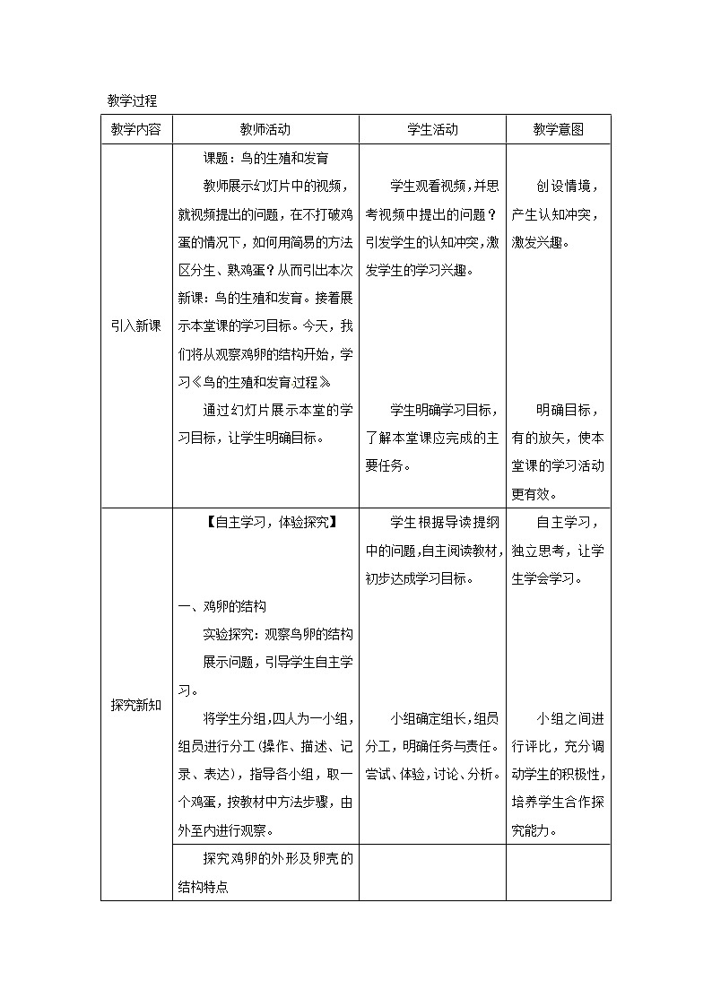 2021年人教版八年级生物下册第7单元第1章第4节 鸟的生殖和发育 教案第3页