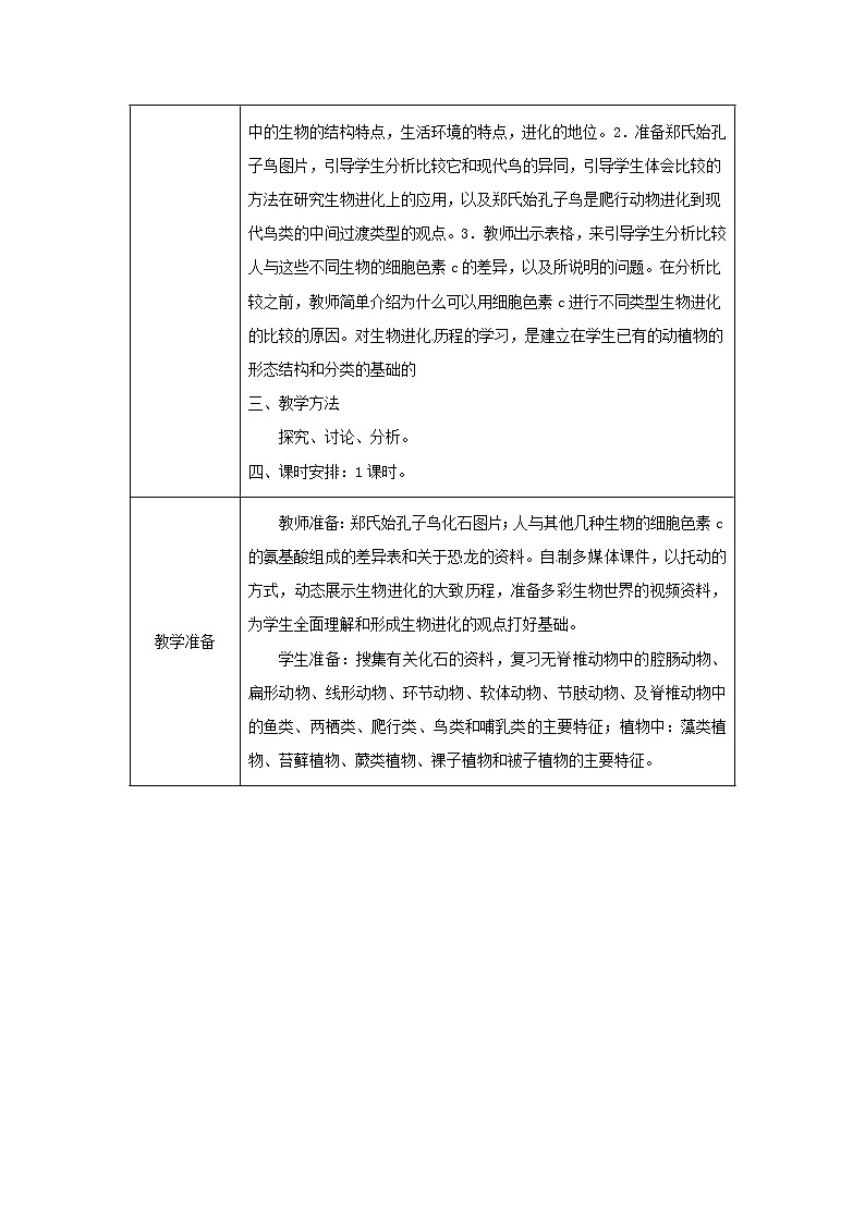 2021年人教版八年级生物下册第7单元第3章第2节 生物进化的历程 教案02