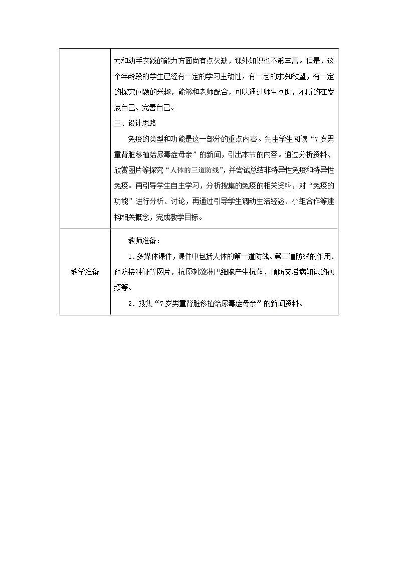 2021年人教版八年级生物下册第8单元第1章第2节 免疫与计划免疫 教案02