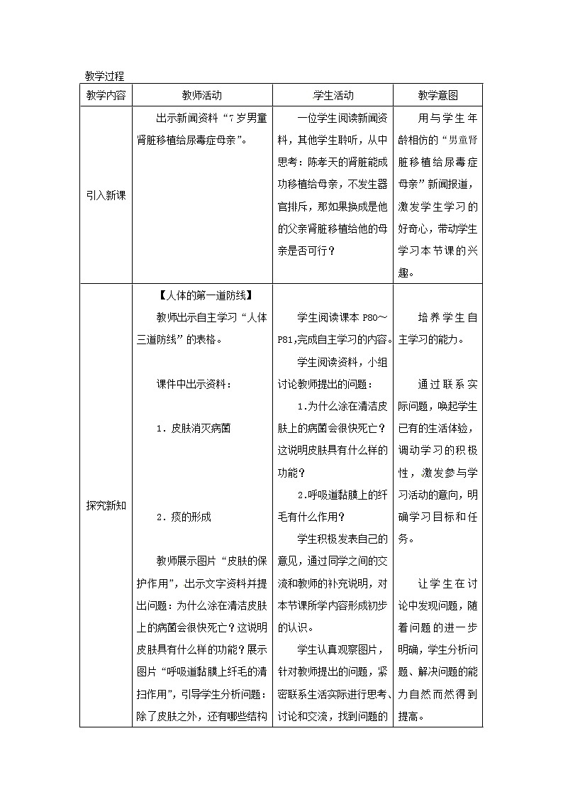 2021年人教版八年级生物下册第8单元第1章第2节 免疫与计划免疫 教案03