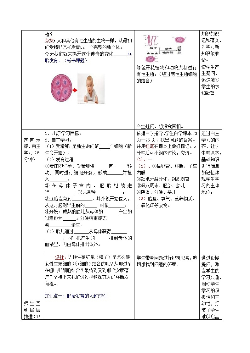 2020年济南版八年级生物上册4.3.1婴儿的诞生 教案202