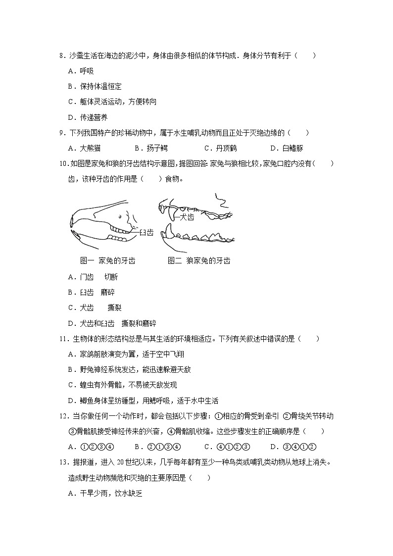 2020-2021学年河南省信阳市固始县八年级（上）期中生物试卷   解析版02