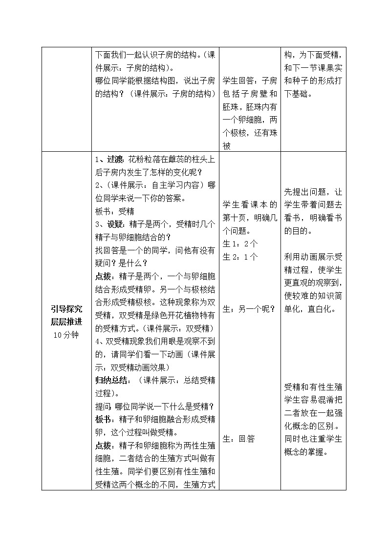 济南版八年级生物上册教案：4-1-2 传粉和受精（第二课时）02
