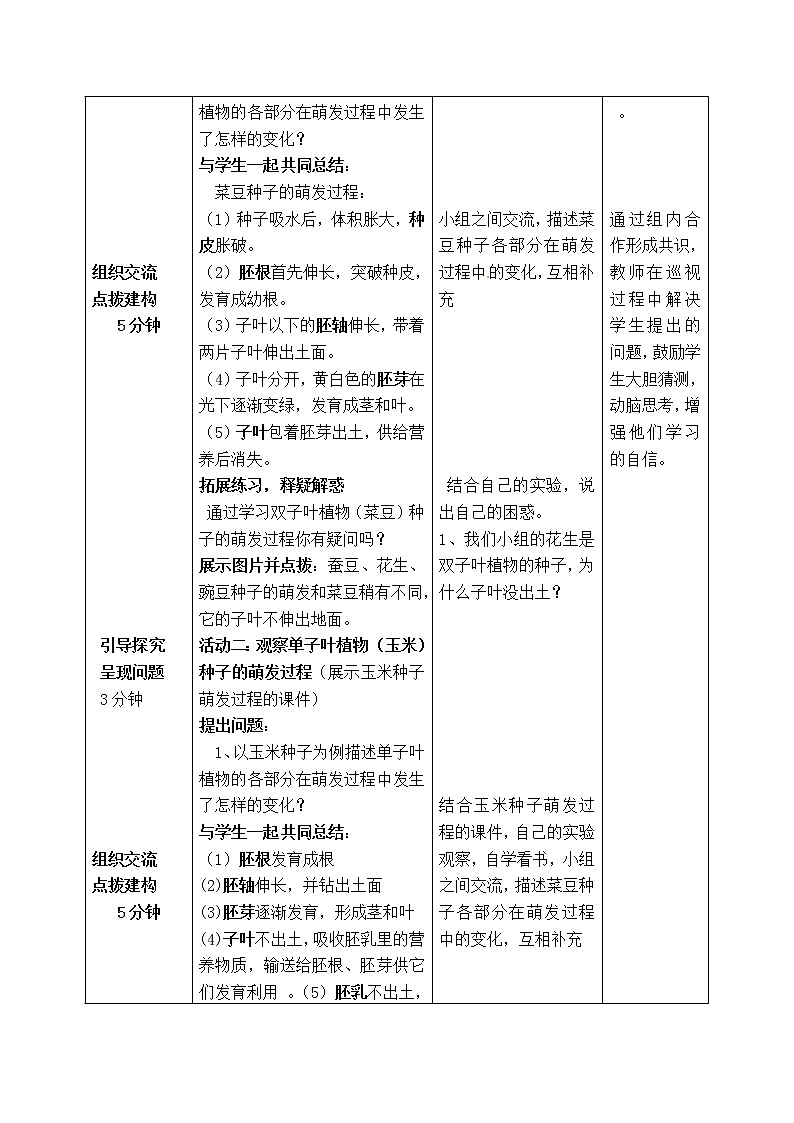 济南版八年级生物上册教案：4-1-4 种子的萌发（第二课时）03
