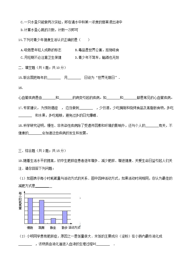 2021年人教版八年级生物下册 第3章第2节 选择健康的生活方式 同步测试(含答案)03
