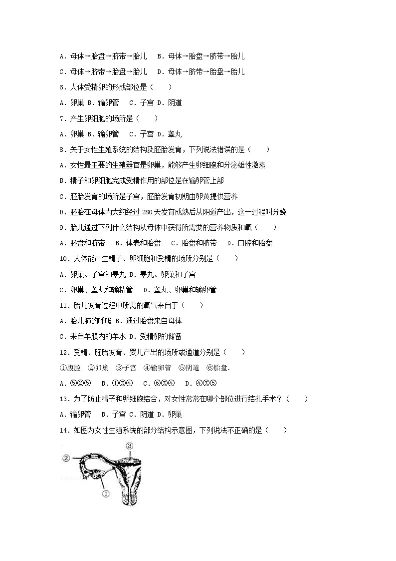 2021年人教版七年级生物下册 第1章第2节 人的生殖 提升题(含答案)02