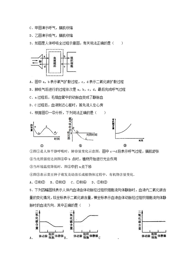 2021年人教版七年级生物下册 第3章第2节 发生在肺内的气体交换 尖子生题(含答案)02