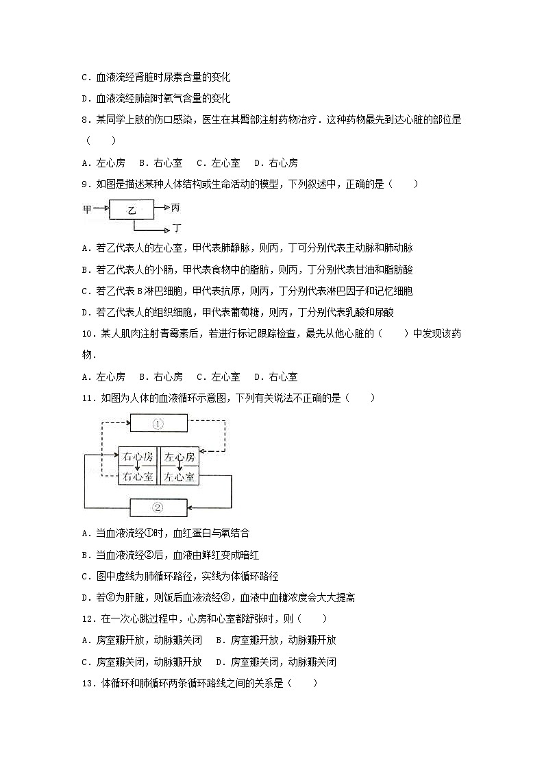 2021年人教版七年级生物下册 第4章第3节 输送血液的泵-心脏 尖子生题(含答案)03