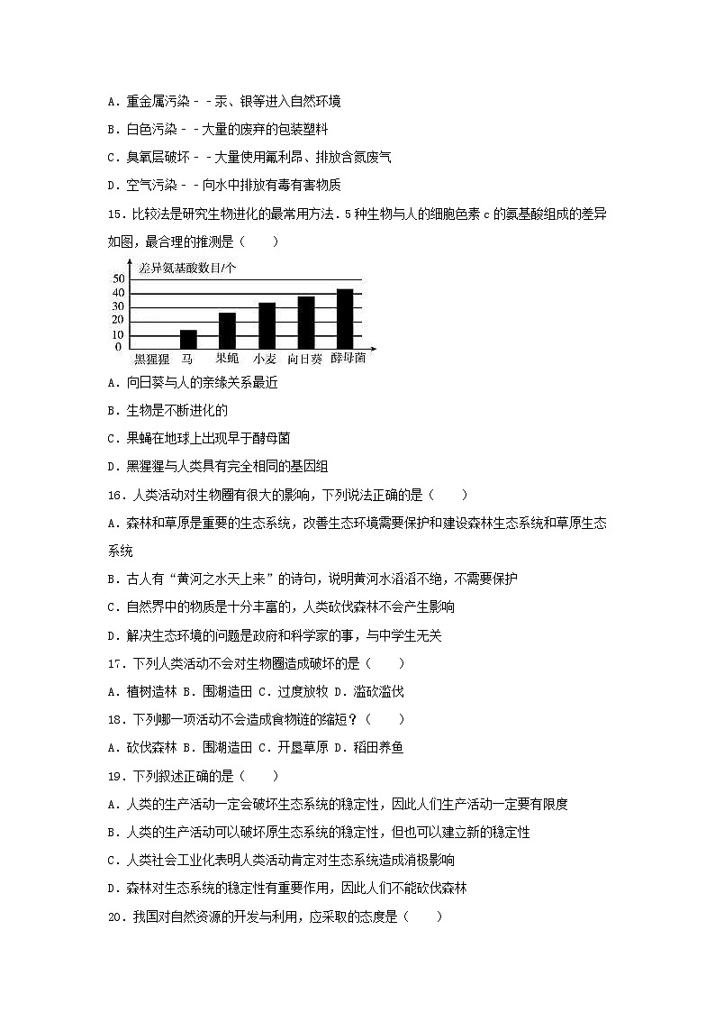 2021年人教版七年级生物下册 第7章第1节 分析人类活动对生态环境的影响 基础练习(含答案)03