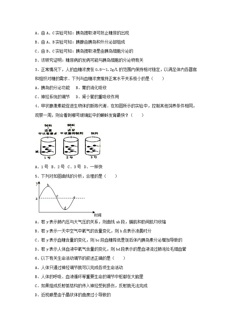 2021年人教版七年级生物下册 第6章第4节 激素调节 尖子生题(含答案)02