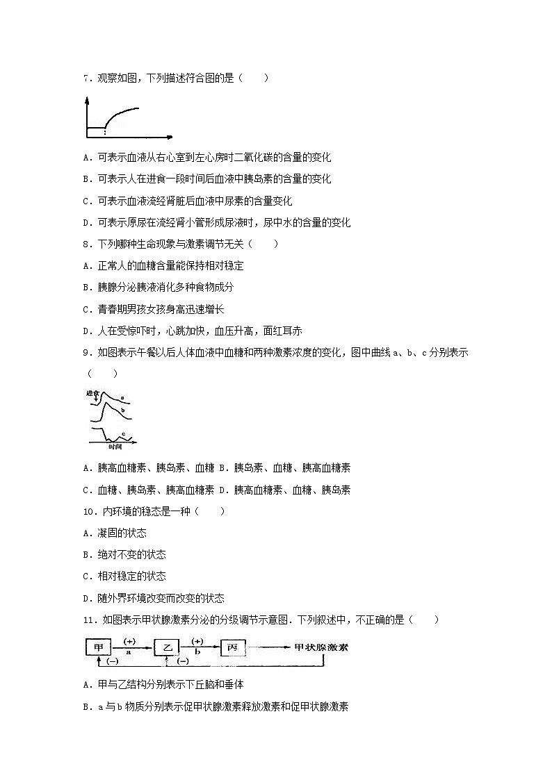 2021年人教版七年级生物下册 第6章第4节 激素调节 尖子生题(含答案)03