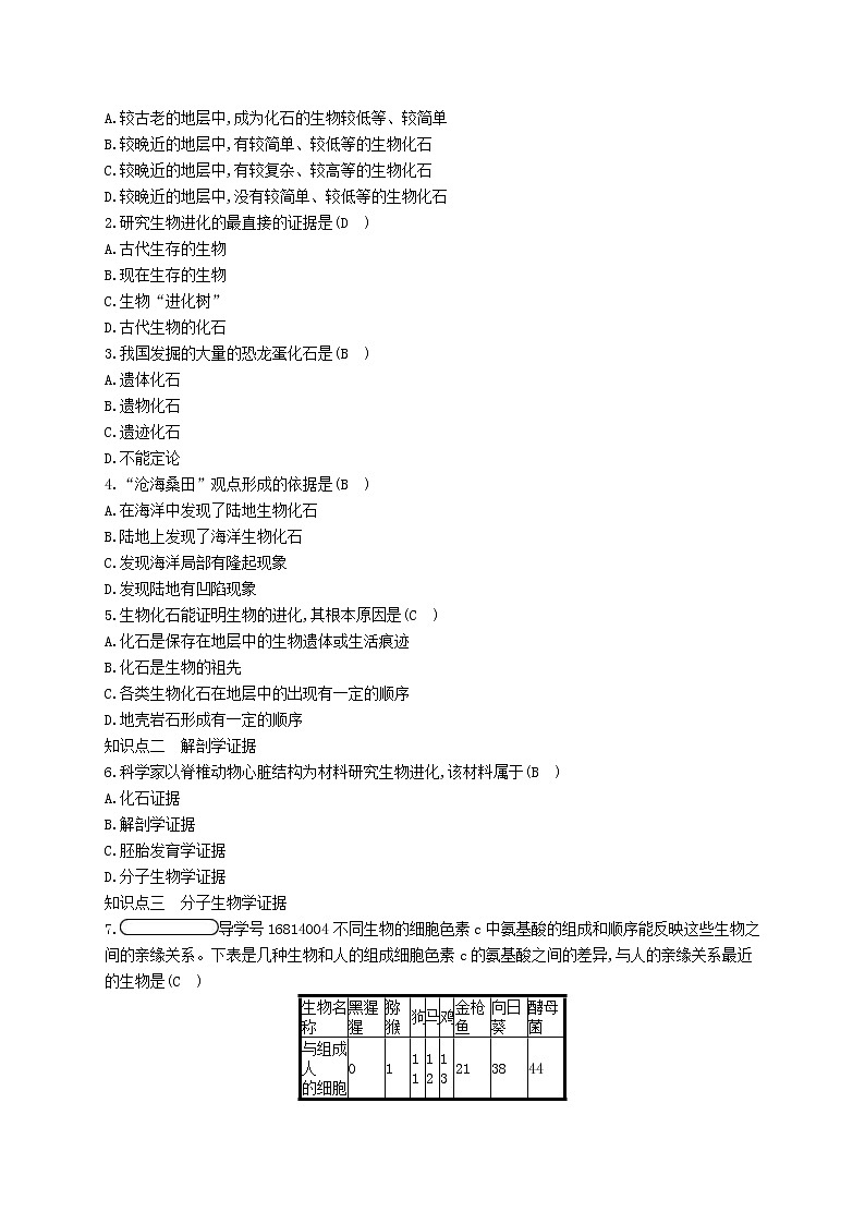 2021年济南版八年级生物下册5.1.2生物进化的证据 精练(含答案)02