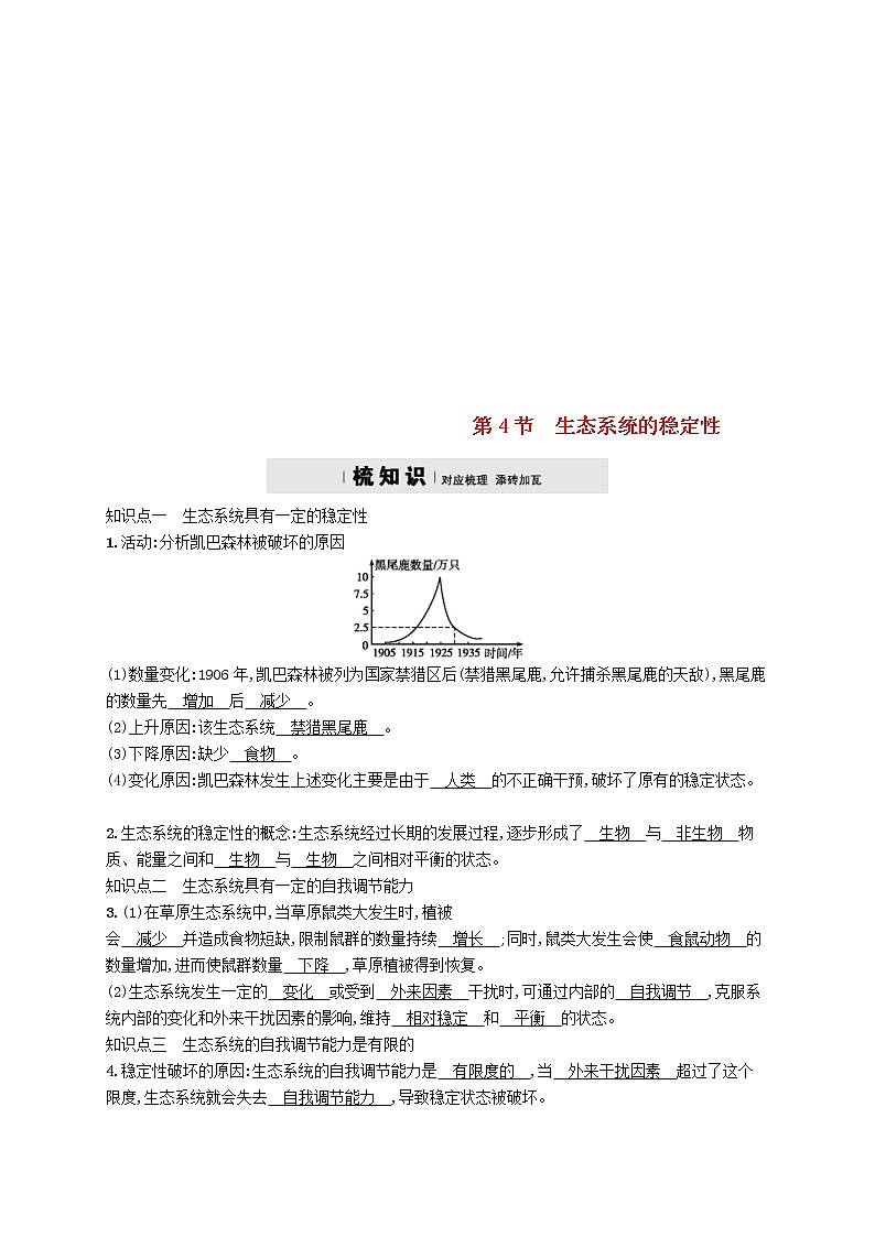 2021年北师大版八年级生物下册第23章 第4节 生态系统的稳定性 精练(含答案)01