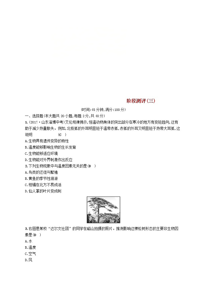 2021年北师大版八年级生物下册第23章 生态系统及其稳定性 阶段测评(含答案)01