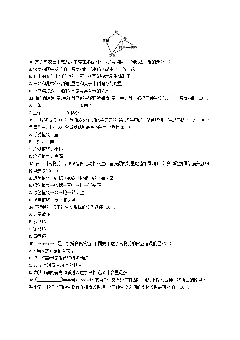 2021年北师大版八年级生物下册第23章 生态系统及其稳定性 阶段测评(含答案)03