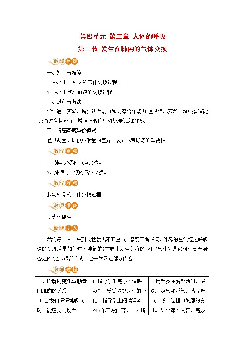4.3.2  《发生在肺内的气体交换》课件+教案+预习作业（含答案）+教材习题+习题课件01