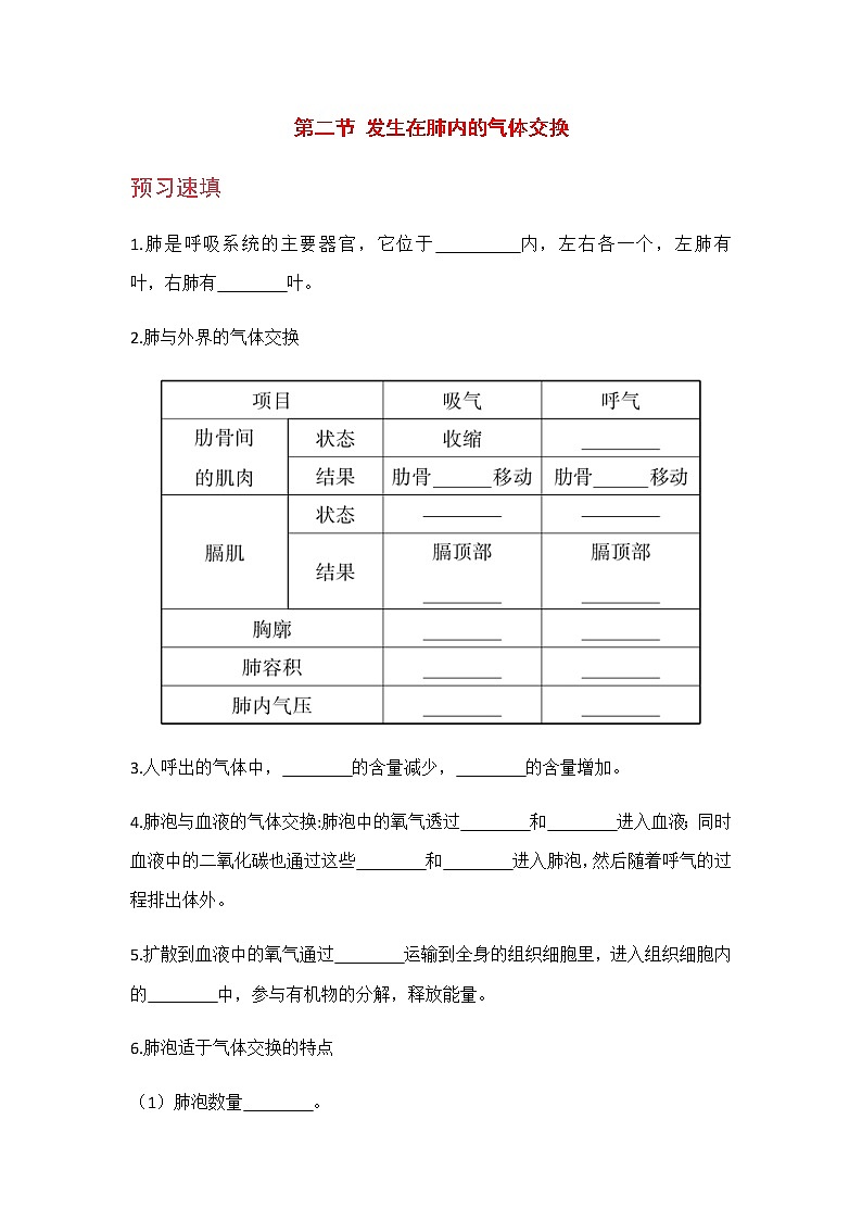 4.3.2  《发生在肺内的气体交换》课件+教案+预习作业（含答案）+教材习题+习题课件01