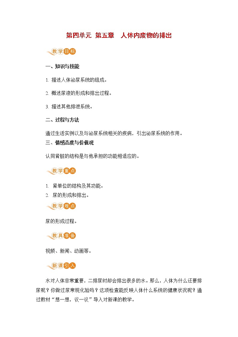 4.5  《人体内废物的排出》 课件+教案+预习作业（含答案）+教材习题+习题课件01