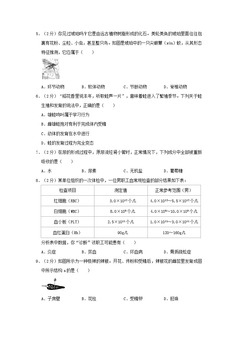 2020年山西省运城市中考生物真题及答案02