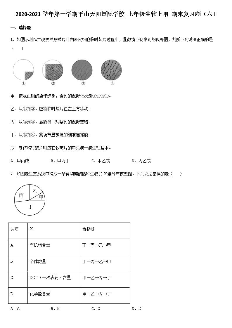 2020-2021学年第一学期平山天阳国际学校 七年级生物上册 期末复习题（六）01