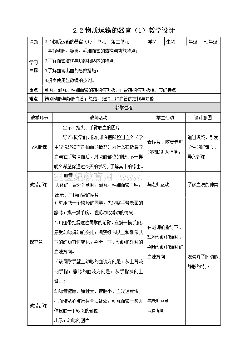 冀教版生物七下2.2.2 物质运输的器官（1）（课件+教案+练习+视频）01