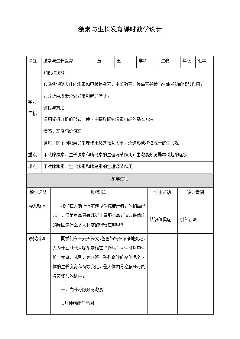 冀教版生物七下2.5.1激素与生长发育（课件+教案+练习+视频）01
