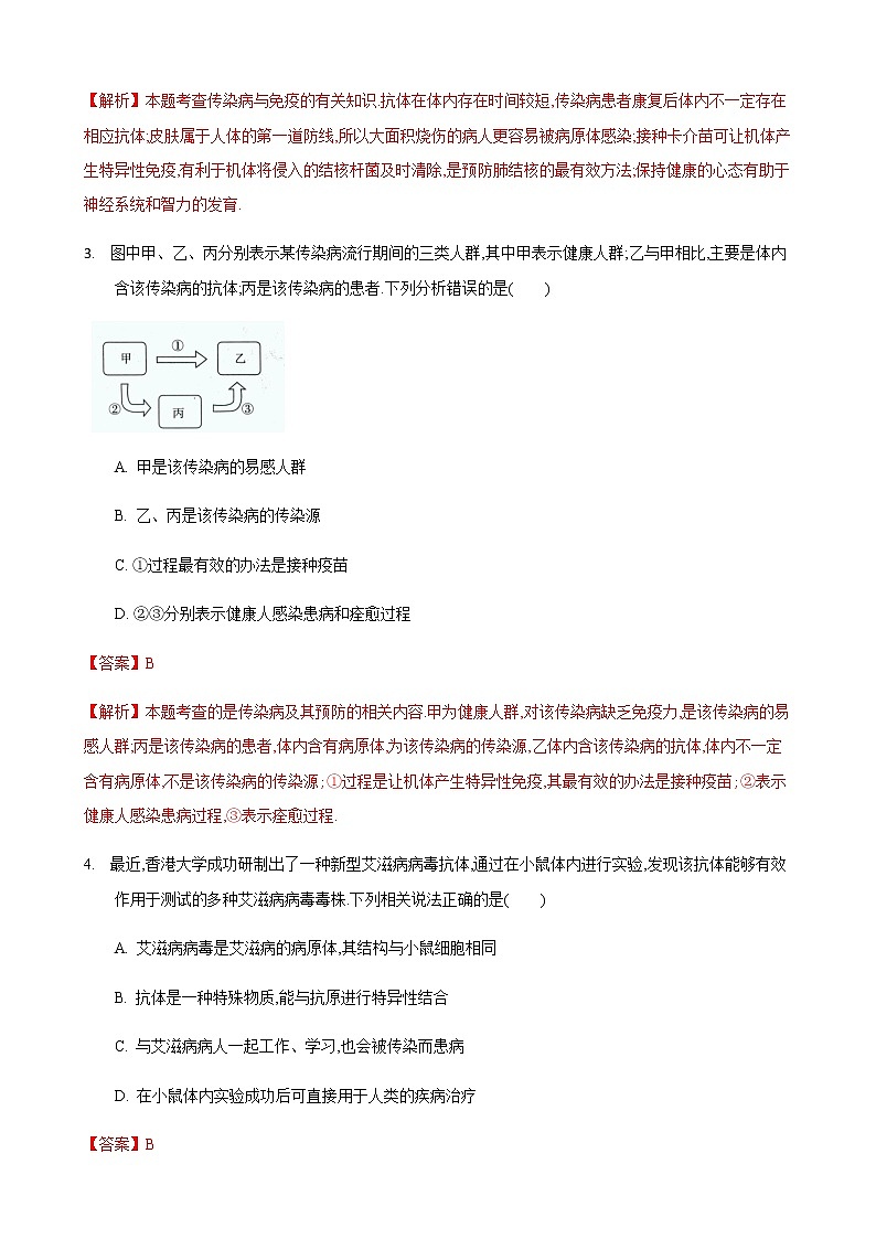 24.1 人体的免疫防线第2课时（练习）（解析版）02