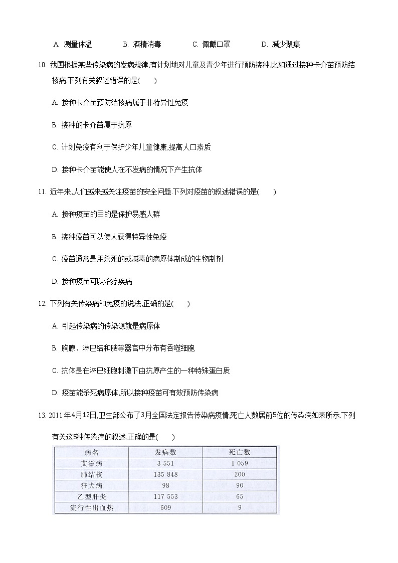 24.1 人体的免疫防线第1课时（练习）（原卷版）第3页