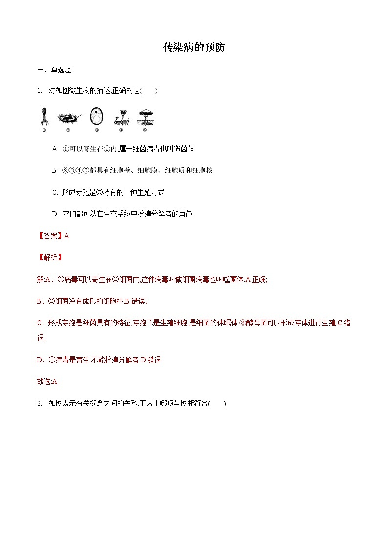 24.2 传染病的预防第1课时（练习）（解析版）01