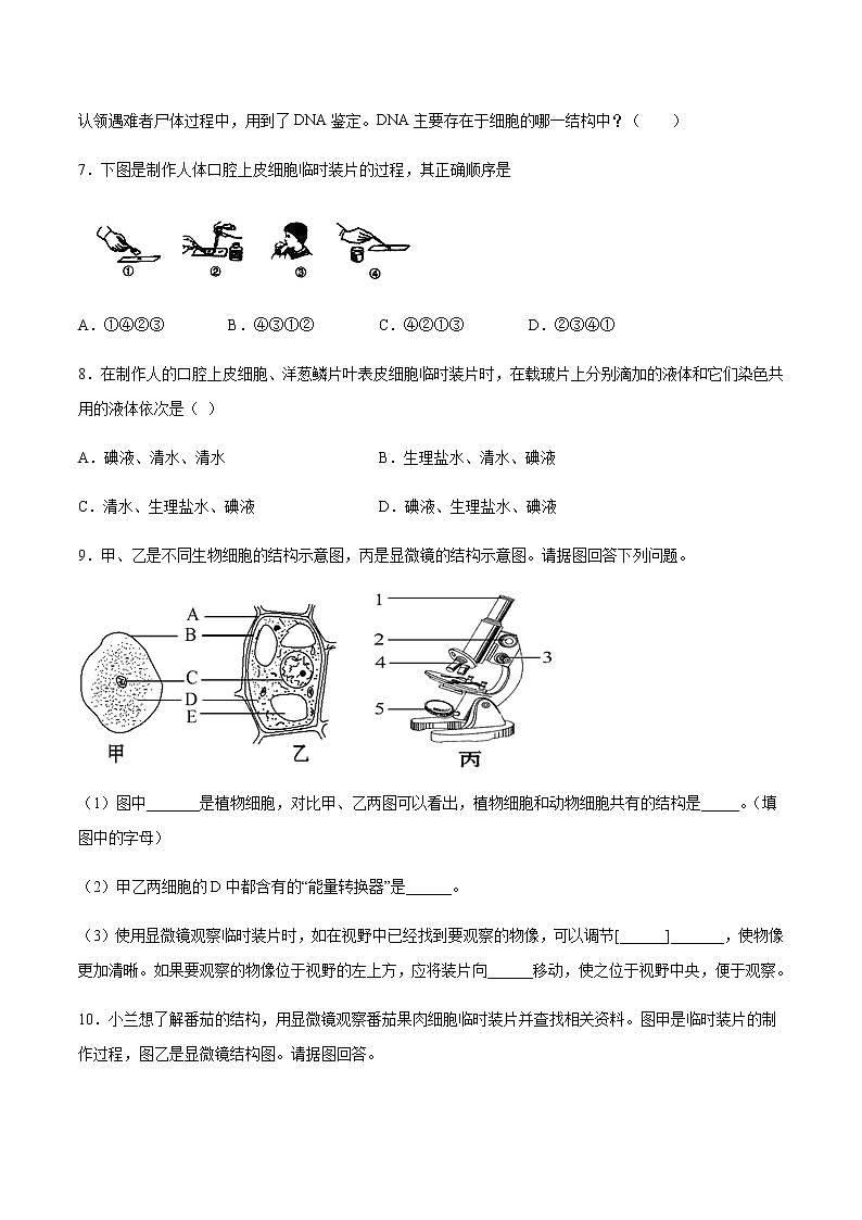 8.1 生物体的基本结构（练习）（原卷版）02