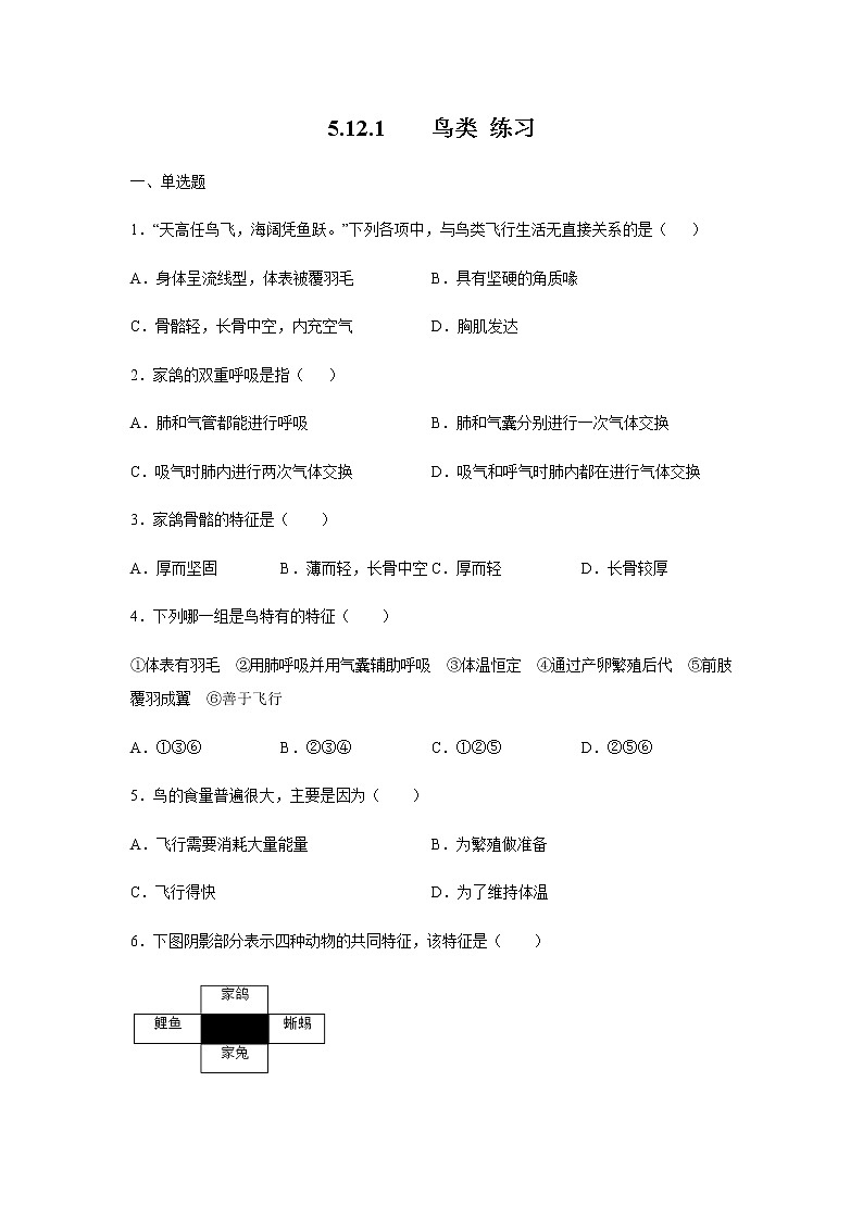 12.1 鸟类（练习）（原卷版）01