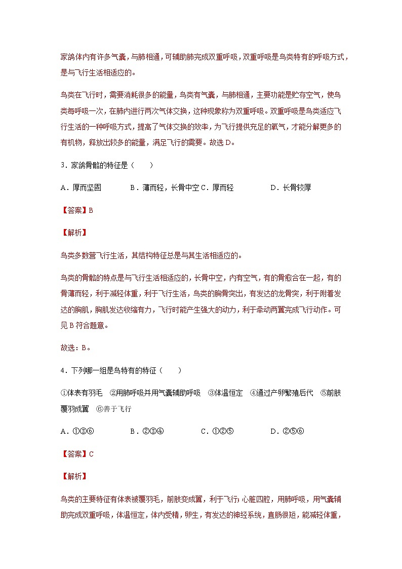 12.1 鸟类（练习）（解析版）02