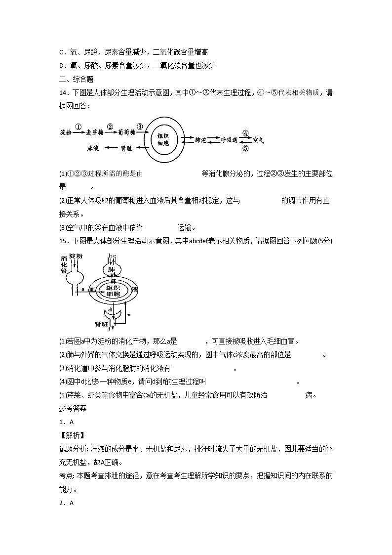 北京版生物七年级下册《第一节代谢废物》同步练习（含答案）第3页