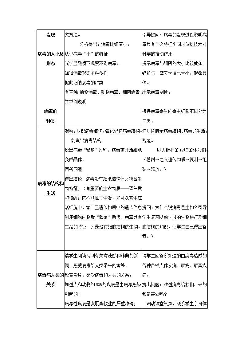 北京版生物八年级下册 《第七节 病毒》 教案02