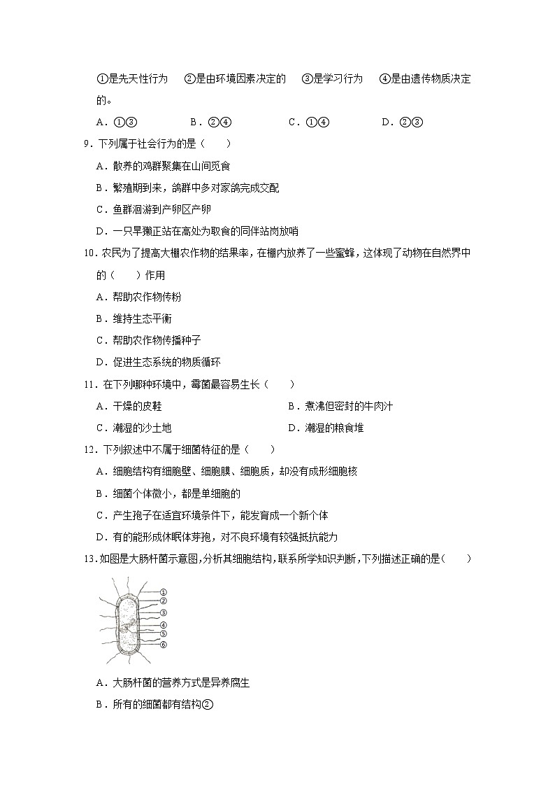2020-2021学年河北省唐山市丰南区八年级（上）期末生物试卷   解析版02