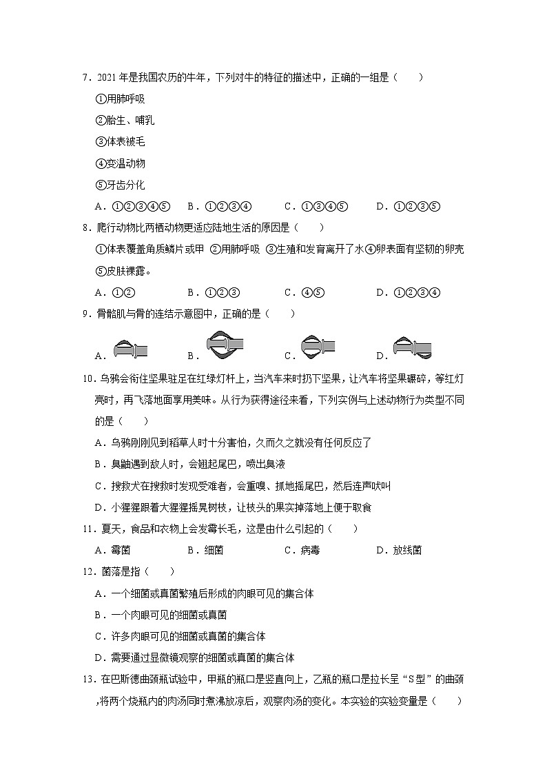 2020-2021学年辽宁省葫芦岛市绥中县八年级（上）期末生物试卷    解析版02